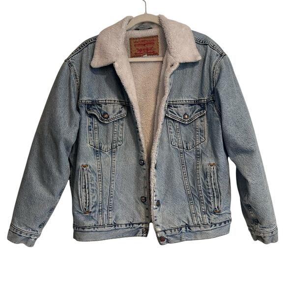 Vintage Levis Sherpa Lined Denim Coat Mens Sz Medium Thrasher Trucker Light Wash - Picture 1 of 16